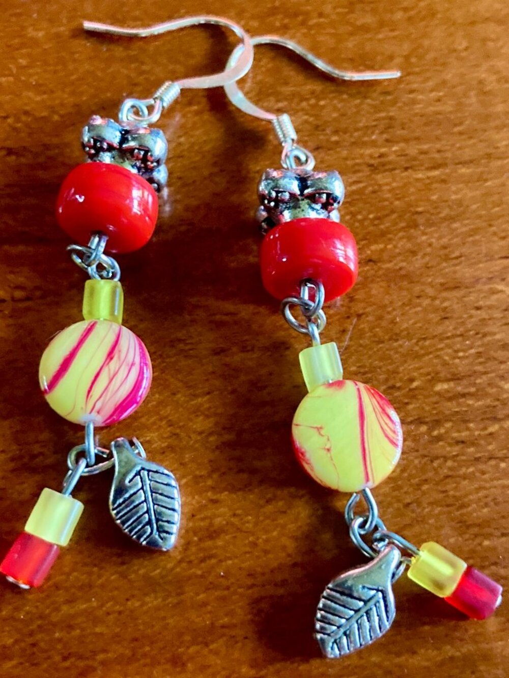 FUN WITH YELLOW AND RED PIERCED EARRINGS BY T. BURKE DESIGNS-ONE OF A KIND